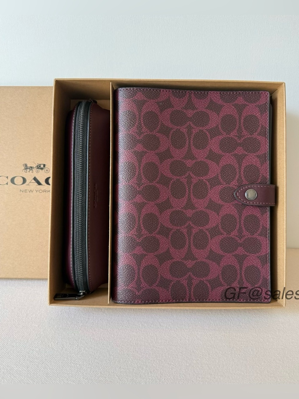 NWT Coach Black Currant Dark Red Boxed Notebook And Pencil Case Set CCP97
